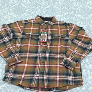 Orvis Men's Plaid Shirt - Brown, Black, and White With Pockets Size Medium